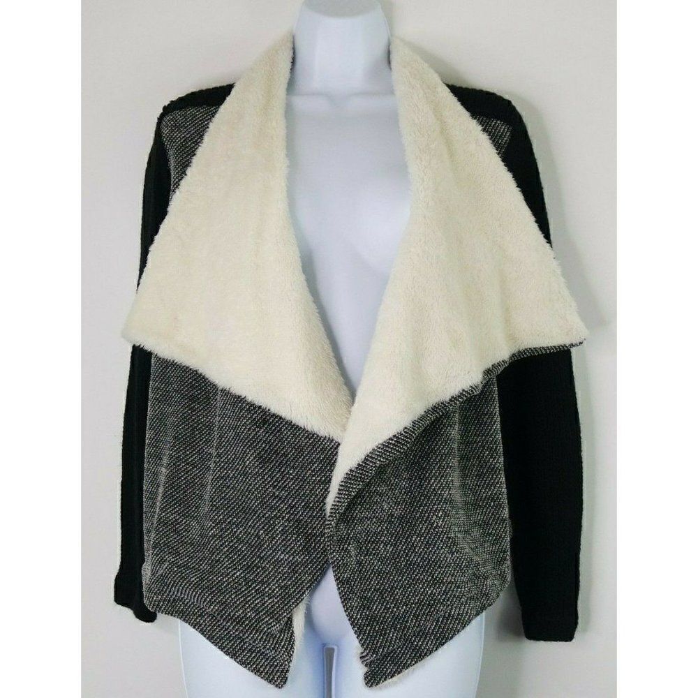 𝅺Skies Are Blue Womens Size XS Open Front Faux Fur Mixed Media Knit Cardigan
